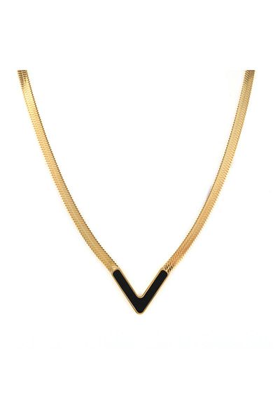Eva Grace Cleopatra necklace, gold, made of 18K gold-plated stainless steel, with V-shaped pendant