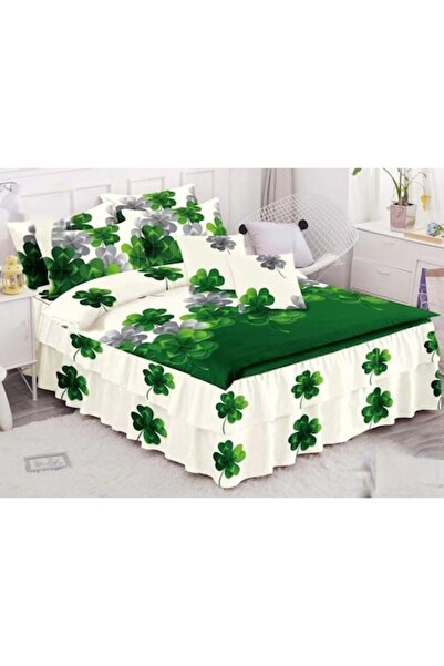 OEM Set de lenjerie de pat dublu, cearșaf cu volane, trifoi, 6 piese, Finet, ...