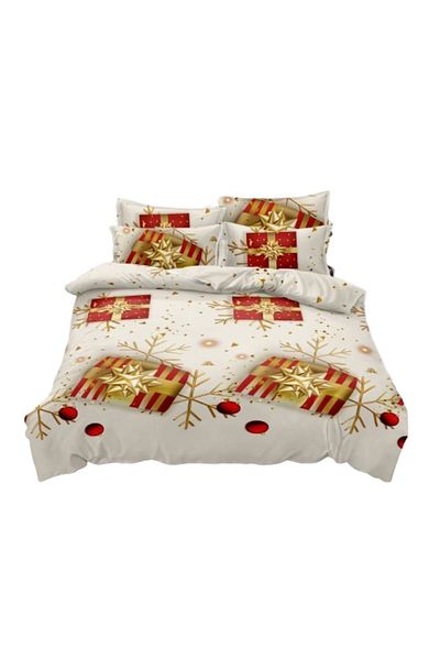 Pucioasa Double Bedding Set, Pucioasa, Finet, 6 Pieces, Christmas-Gifts Print, 230x250cm, White Multicolor