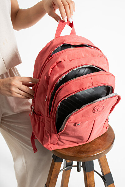 KASVA DERİ School Bag New Season Unisex Backpack Multi-Eye Water Resistant Crinkle Fabric Bag