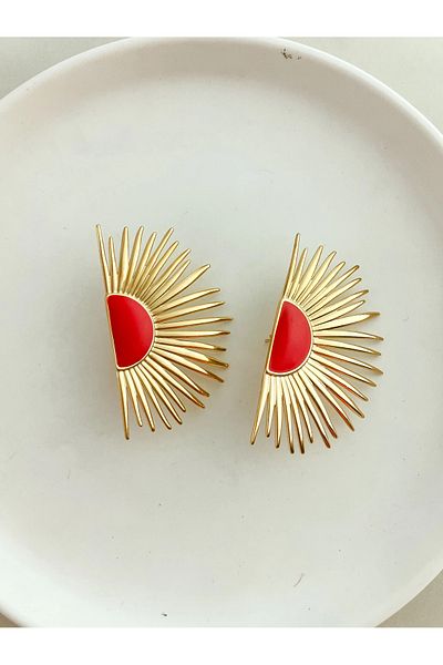 Eva Grace Janine earrings, gold with red, made of stainless steel, in the shape of rays