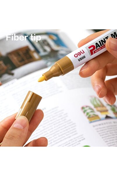 Deli EU500-GD Paint Marker Golden 2.0mm 12pcs/box – ideal for metal, glass, plastic, stone.