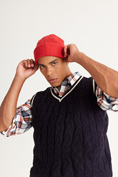 AC&Co / Altınyıldız Classics Marineblauer Standard-Strickpullover für Herren mit normalem Schnitt und V-Ausschnitt