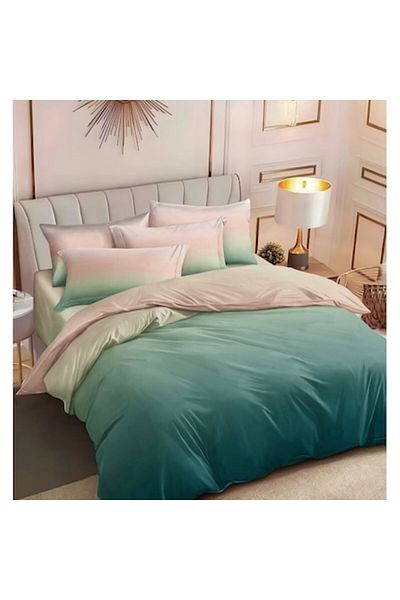 OEM Double bed linen set, 6 pieces, 2 persons, 240x250cm, Satin Cotton, Degrade print, Turquoise