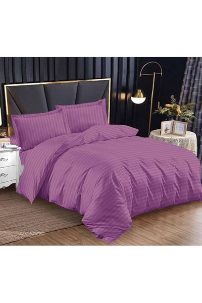 OEM Double Bedding Set with Elastic Sheet, Damask, 4 Pieces, Uni, 180x200cm, Purple