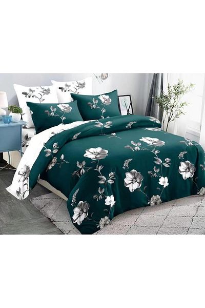 OEM Double Bedding Set, Finet, 6 Pieces, Floral Print, 230x250cm, White-Green