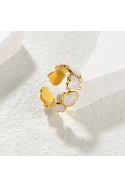 Eva Grace Dara ring, gold, stainless steel, with heart pattern, adjustable
