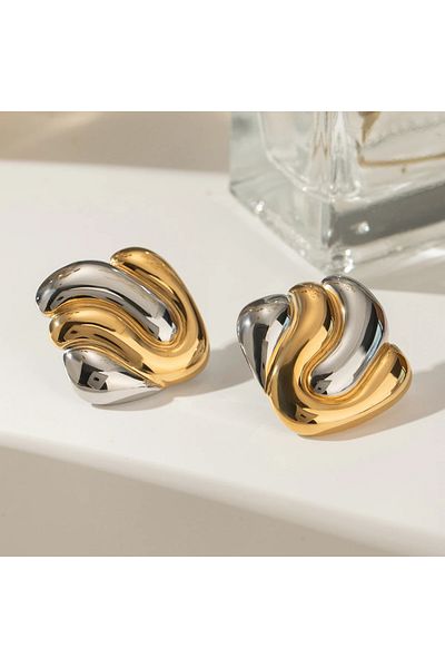 Eva Grace Zora earrings, gold and silver mix, made of 18K gold-plated stainless steel, square shape