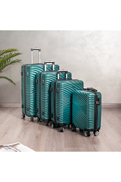 Travel Vision مجموعة أمتعة متينة من مادة ABS مكونة من 4 قطع، باللون الأخضر ال...