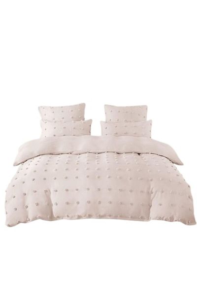 OEM Lenjerie de pat dublă, catifea Grofat, 6 piese, uni, 230x250cm, alb-gălbui