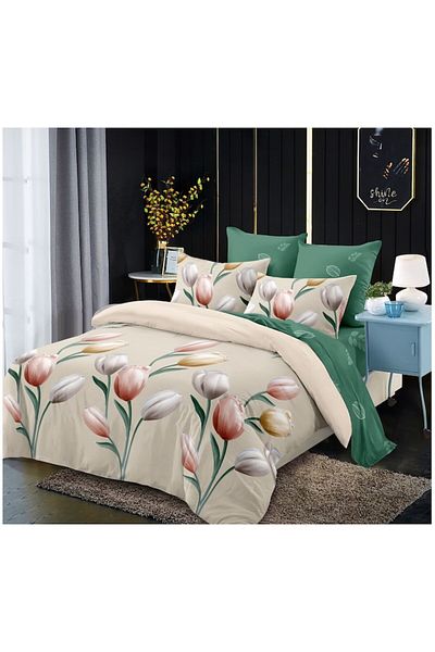 OEM Double Bed Sheet Set, 6 Pieces, Tulip Pattern, Multicolor