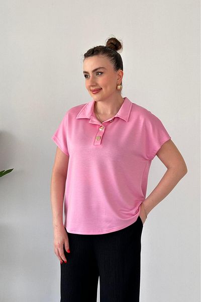 MaziButik Modal Polo Blouse Pink