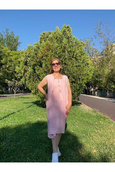 sielta 100% Cotton Dusty Pink Women's Midi Length Muslin Dress