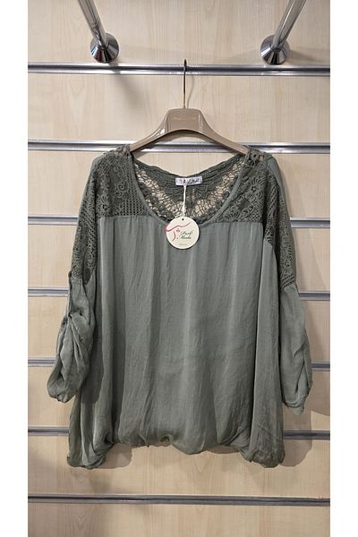Park Moda Ιταλική μεταξωτή μπλούζα με δαντέλα πεταλούδα
