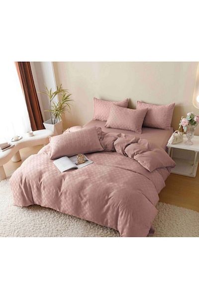 JOJO HOME Double Bed Linen, Jacquard, Jojo Home, Uni, 6 Pieces, 230X250cm, Powder Pink
