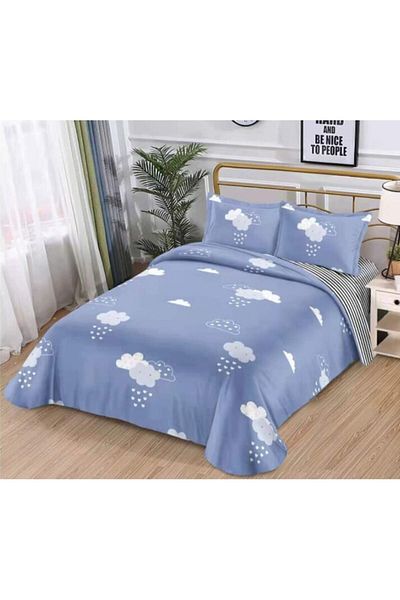 OEM Lenjerie pat dublu 2 fete, 4 piese, 2 persoane, 180x200 cm, Imprimeu Norisori, Bumbac Satinat, Albas