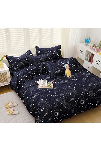OEM Bed Linen, Fitted Sheet, Satin Cotton, 2 Persons, 4 Pieces, Constellation Print, 180x