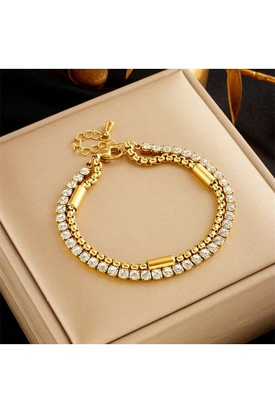Eva Grace Nellie bracelet, gold, with zirconia, made of 18K gold-plated stainless steel