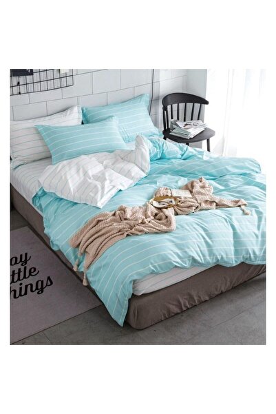 OEM Bed Linen, Fitted Sheet, Satin Cotton, 2 Persons, 4 Pieces, Striped Print, 180x200cm,