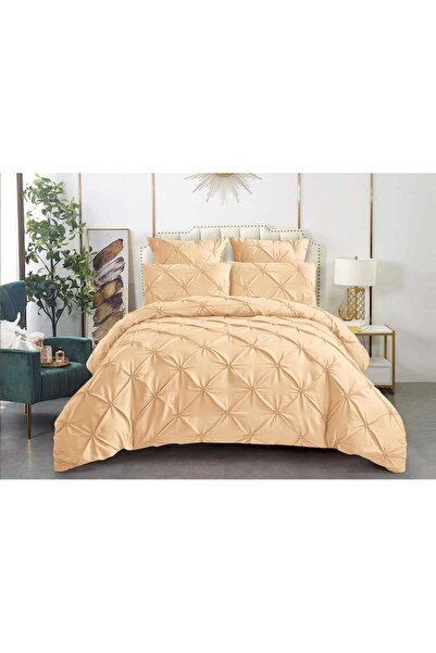 OEM Double bed linen, Sonia-Home, Plain, Embroidered Pleats Pattern, 6 pieces, Finet, 220x240cm, Beige