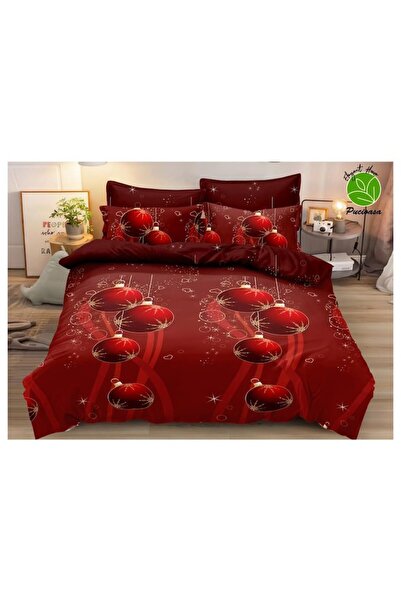 Pucioasa Double Bedding Set, Pucioasa, Finet, 6 Pieces, Christmas - Globuri Pattern, 230x250cm, Red