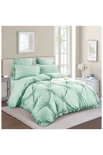 OEM Double Bed Set, Uni, Embroidered Hearts Model, 6 Pieces, Finet, 180x200cm, Mint Green