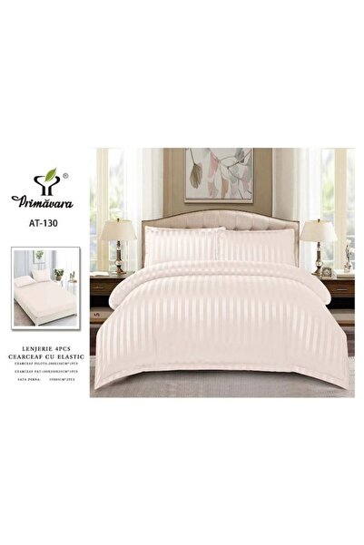 OEM Double bed sheets, with spring, damask, fitted sheet, 4 pieces, plain, 180x200cm, pale pink