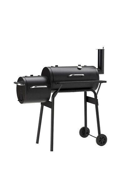 PROCART Charcoal BBQ grill, 2 compartments, grill and smoker, shelf, chimney, transport wheels, thermometer