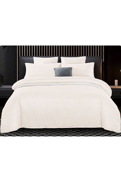 Pucioasa Double Bed Linen Set, Velvet Picket Grofat Lux, Pucioasa, 6 Pieces, Uni, 245x250cm, Off White