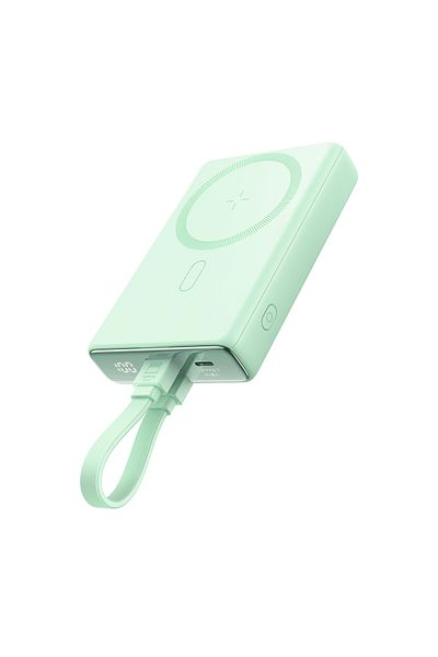 Joyroom Powerbank magnetyczny 10000mAh 20W z podstawką + kabel Lightning - USB-C zielony