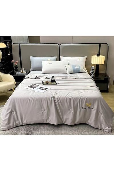 OEM Double Bedding Set, with Summer Comforter, Uni, 4 Pieces, 2 Persons, 245x250cm, Silk, Light Grey