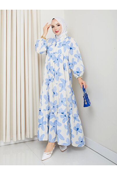 Moda Echer Large Flower Pattern Viscose Dress