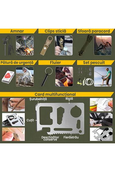 GlowforHome Kit supravietuire complet GlowforHome, multifunctional, prim ajutor, drumetii, camping, bej