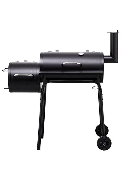 PROCART Charcoal BBQ grill, 2 compartments, grill and smoker, shelf, chimney, transport wheels, thermometer