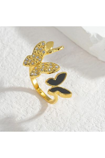Eva Grace Elma ring, gold, stainless steel, with zirconia and butterfly pattern, adjustable