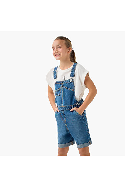 Juniors Solid Denim Dungaree with Pockets