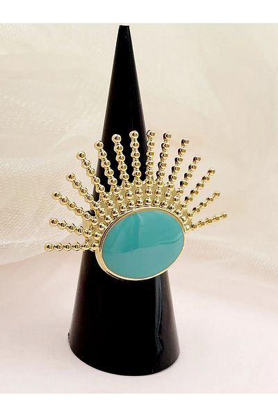 Eva Grace Tonya ring, gold with turquoise, stainless steel, ray-shaped, adjustable