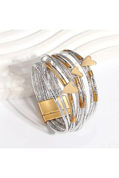 Eva Grace Aya silver leather bracelet with heart pattern