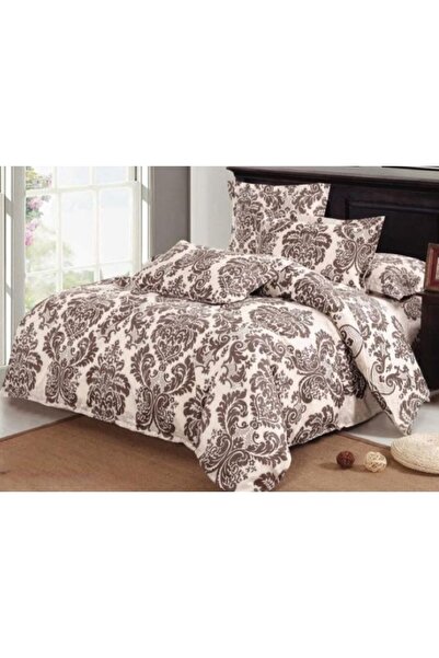 OEM Lenjerie de pat dublu, Finet, 6 piese, 2 persoane, imprimeu Abstract Bej-Maro, 250x230cm