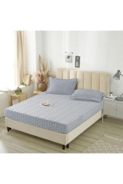 OEM Husa si 2 fete perna, Cocolino, Sherpa Throw, Tricot, 3 Piese, 180x200cm, Gri Deschis