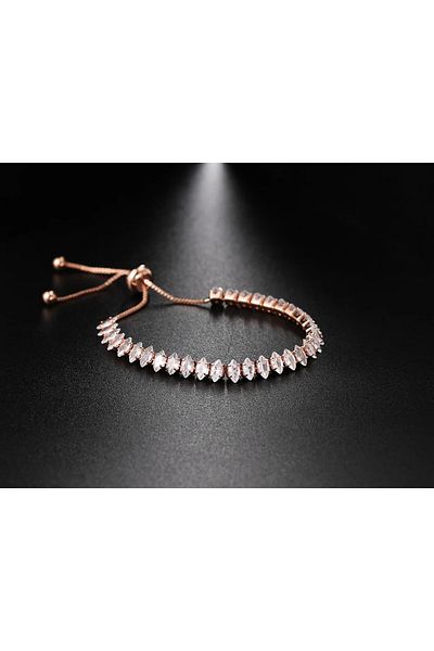 Eva Grace Leslie tennis bracelet, rose gold, with teardrop-shaped zirconia stones, adjustable