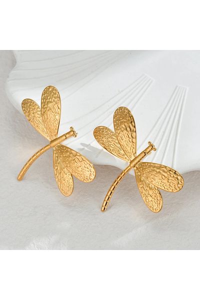 Eva Grace Firefly earrings, gold, 18K gold plated, stainless steel, dragonfly shaped