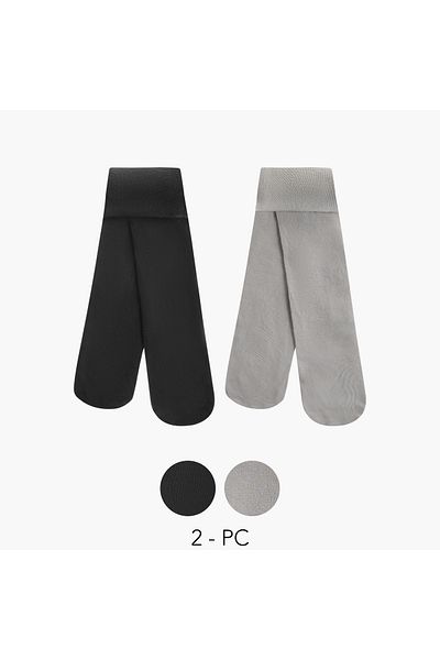 Juniors Solid Tights with Elasticated Waistband - Set of 2