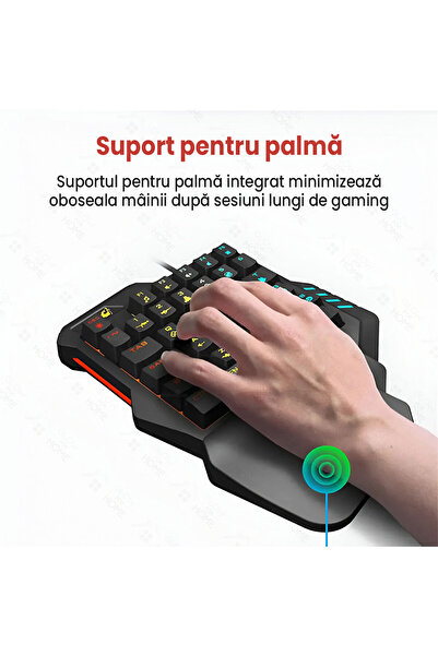 GlowforHome Kit gaming cu tastatura 39 taste si mouse RGB, suport telefon, Bluetooth, Android/PC