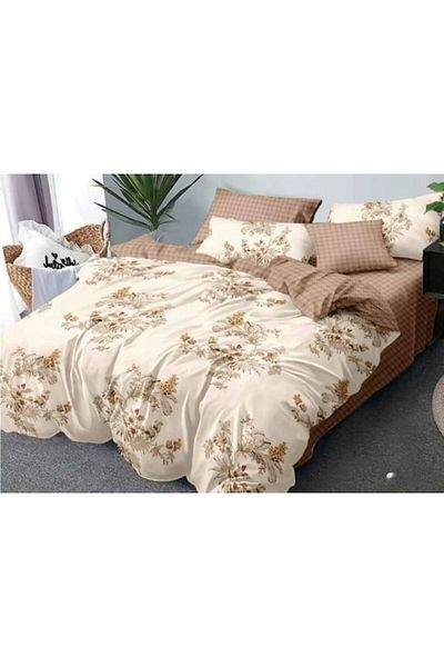 OEM Double Bed Sheet Set, Finet, 6 pieces, 2 persons, Beige Floral Print, 250x230cm