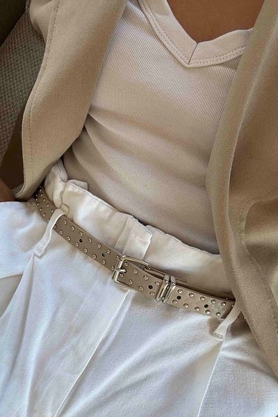 keisy Mia Studded Thin Silver Buckle Belt