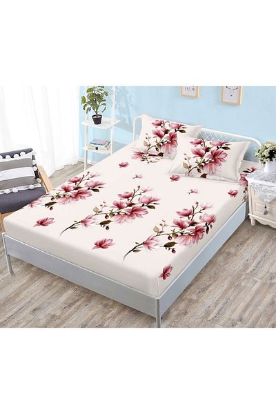 OEM Set Husa de pat din finet, 3 piese Elegant Home, 2 fete de perna, pentru pat 180x200cm, alb roz