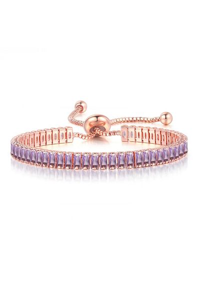 Eva Grace Reese tennis bracelet, rose gold, with lilac rectangular zirconia stones, adjustable