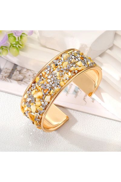 Eva Grace Amarilla bracelet, gold, cuff type, with yellow crystals and silver stones, adjustable