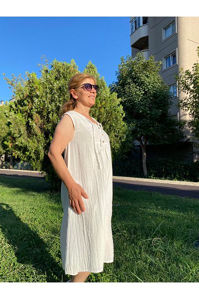 sielta 100% Cotton White Women's Midi Length Muslin Dress